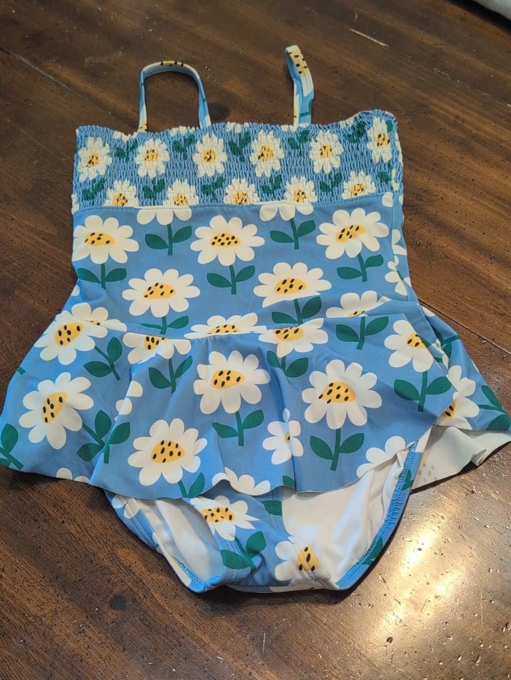 Hanna Andersson Blue Daisy One-Piece Swimsuit with Ruffle